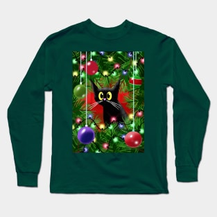 The Cat and the Christmas Tree Long Sleeve T-Shirt